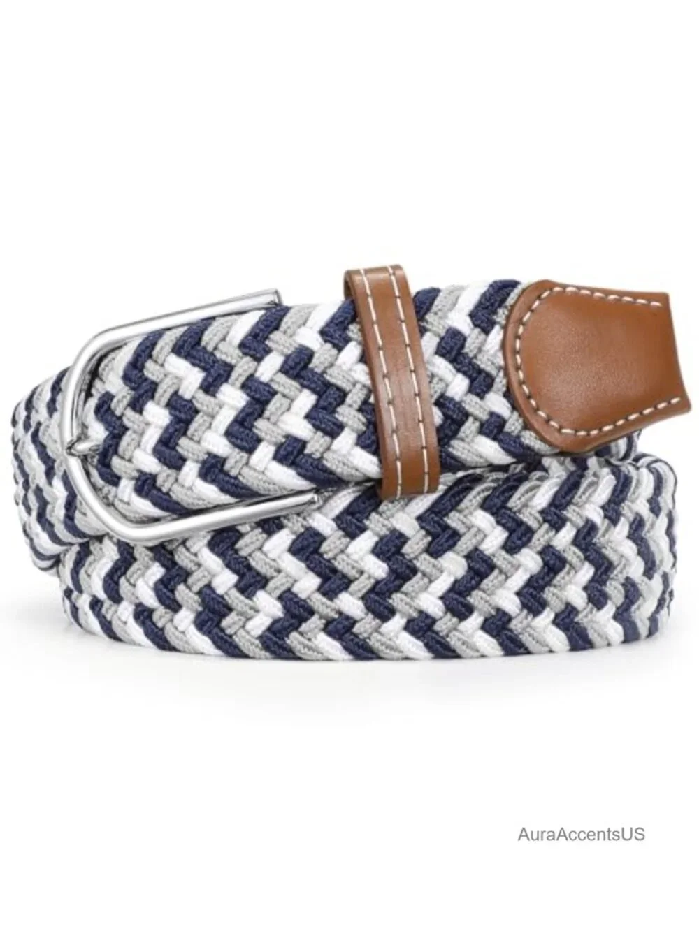 Mens Elastic Braided Stretch Belt With Zinc-Alloy Buckle